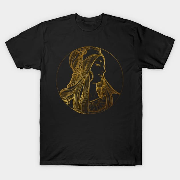 Art nouveau gold silhouette lady 8 T-Shirt by Allbestshirts